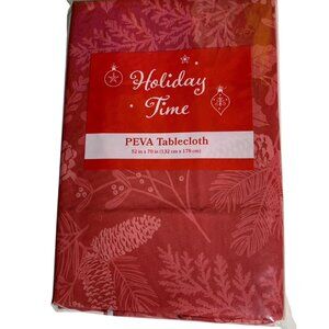 Holiday Time Christmas Red Peva Vinyl Tablecloth 52in x 70in Pine Cones Needles